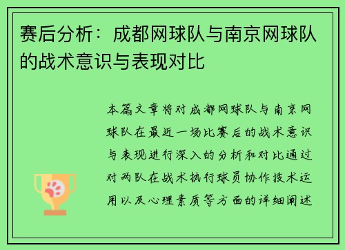 赛后分析：成都网球队与南京网球队的战术意识与表现对比